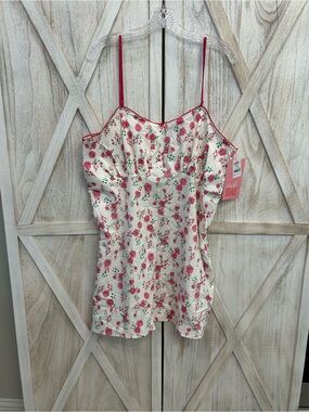 Floral Cream Mini Dress with Pink Trim